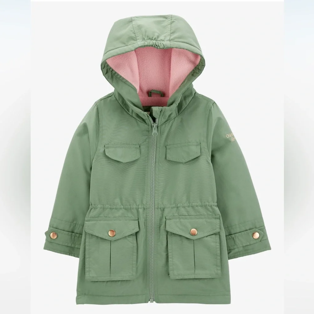 OshKosh B'gosh Green Hooded Winter Jacket with Pink Lining, Winter Coat for Kids